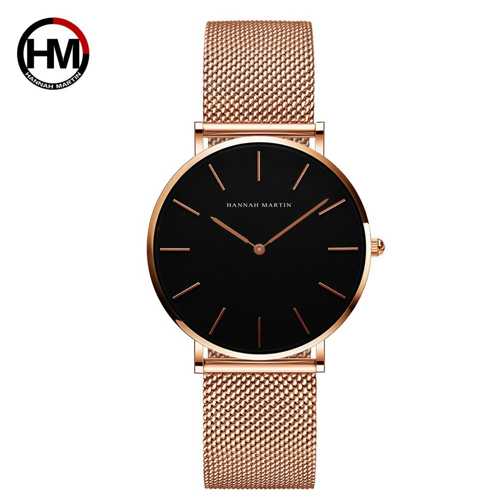 Japan movement stainless steel mesh belt waterproof watch women watches authorized Amazon patented ladies watch